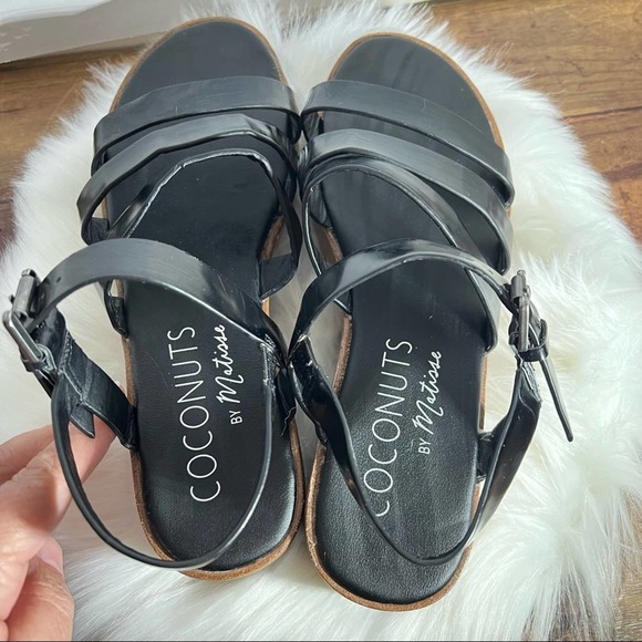 Coconuts by Matisse Faux Leather Platform Sandals 7M Black Strappy - Picture 7 of 8